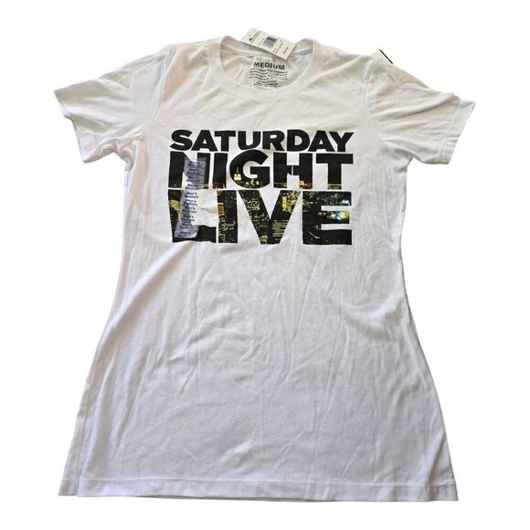 SNL Saturday Night Live City Logo White Graphic Short Sleeve T-shirt SZ S/M - Picture 1 of 5